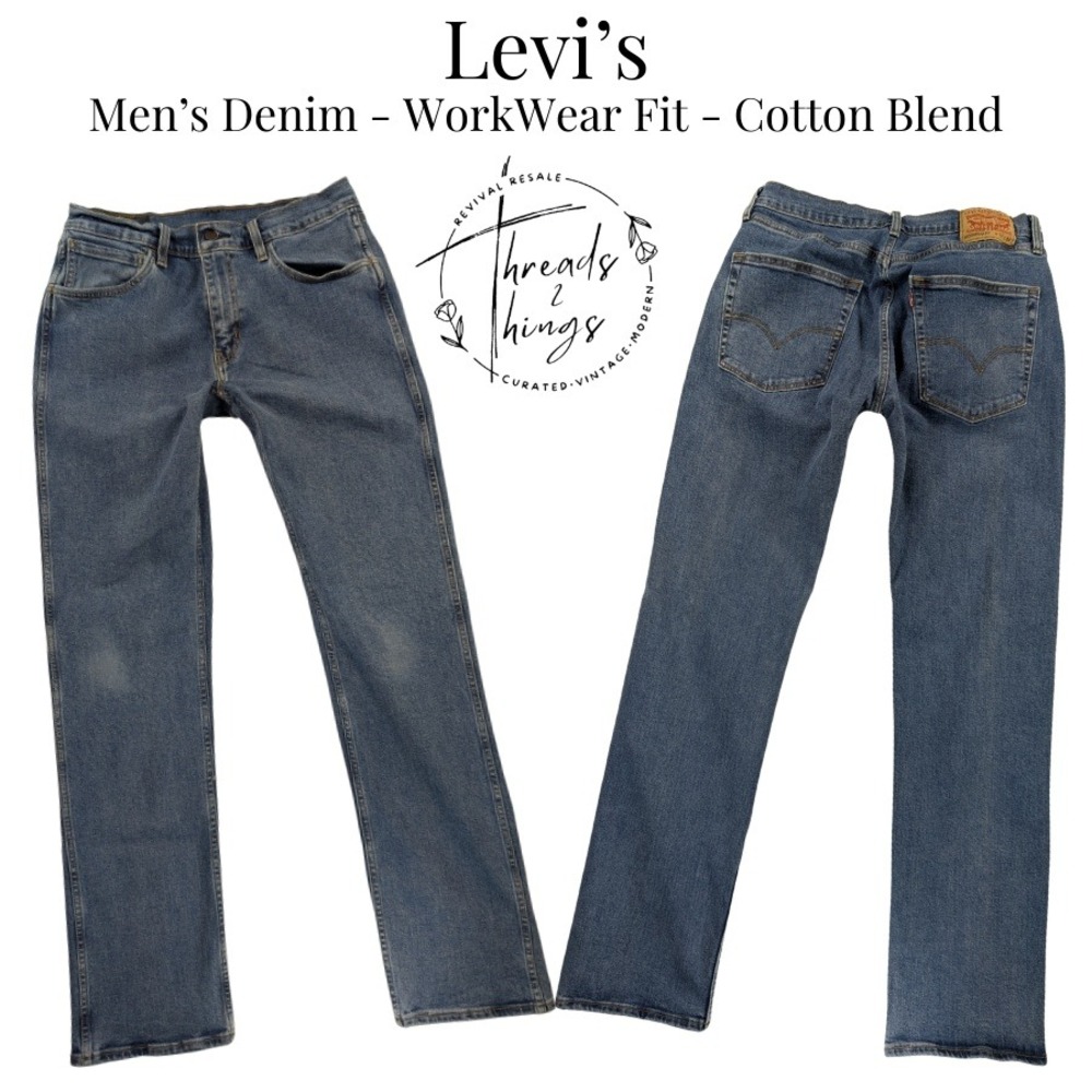 Levis Jeans Mens Workwear Fit Med Blue‎ Wash 32 34 Durable Cotton Blend Straight